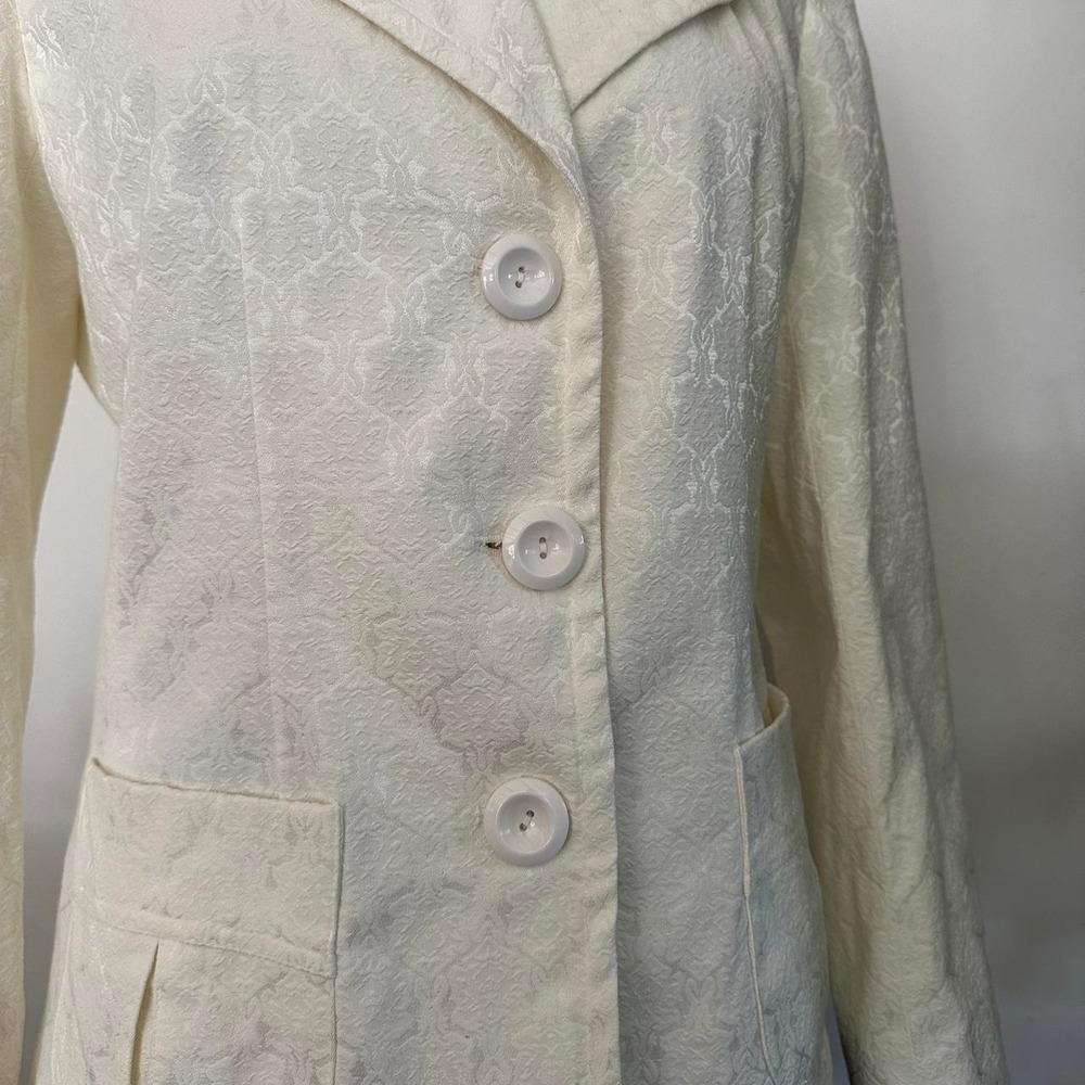 RQT Vintage Cream Jacquard Blazer Oversized Collar Regency Twee Jacket Medium - Picture 3 of 8
